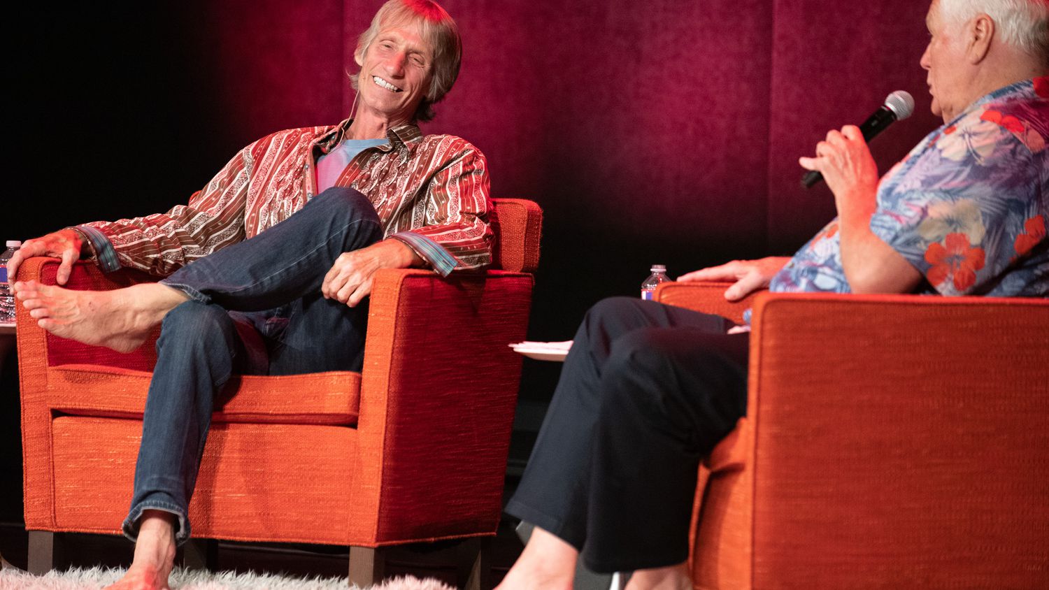 Pro wrestling legend Kevin Von Erich laughter with moderator and former WFAA sportscaster...